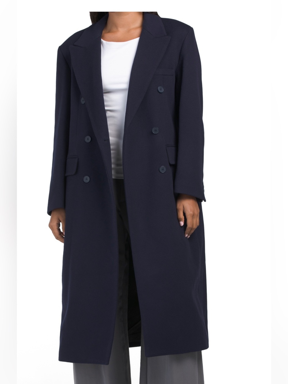 NWT 💥MAJE virgin wool blend coat Double-Breasted Long Navy Coat